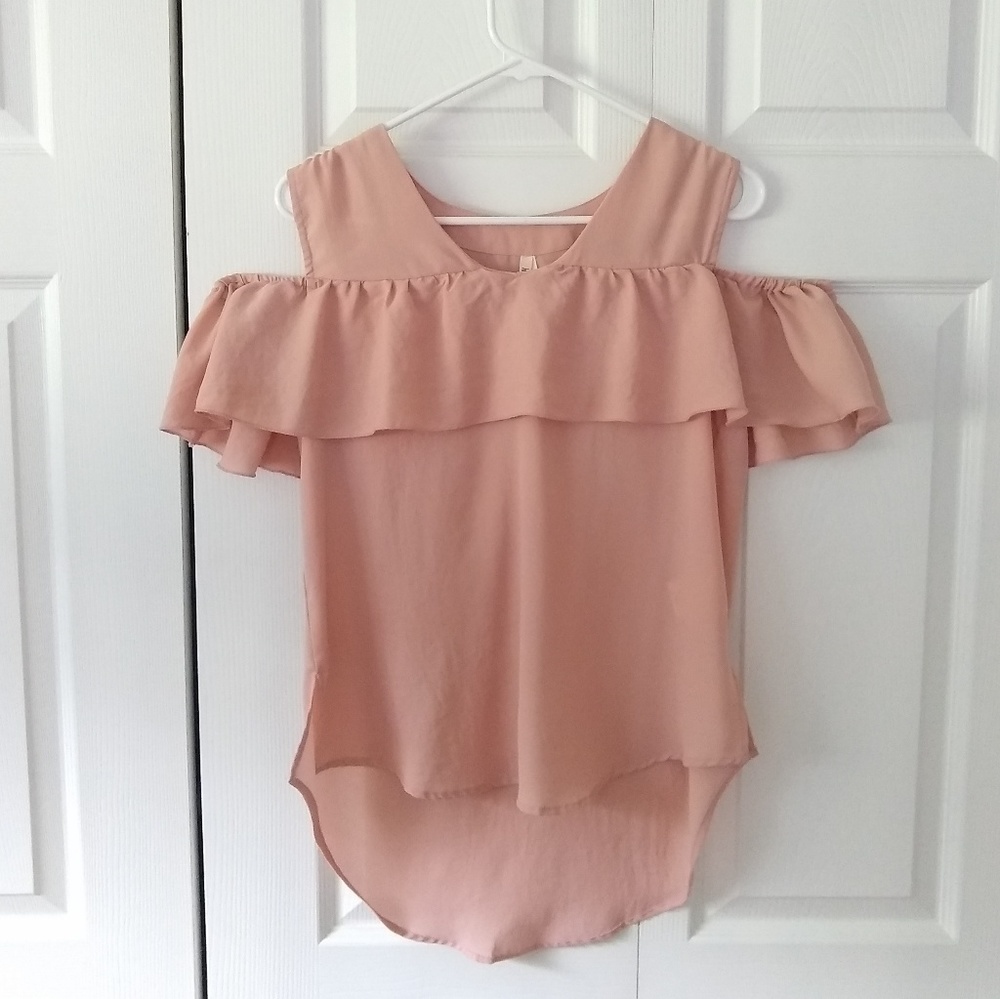 Soft Blush Open Shoulder High Low Blouse